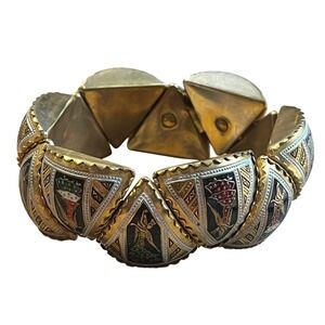 Vintage Spanish Toledo Damascene Flamenco Dancer Panel Bracelet Gold Tone